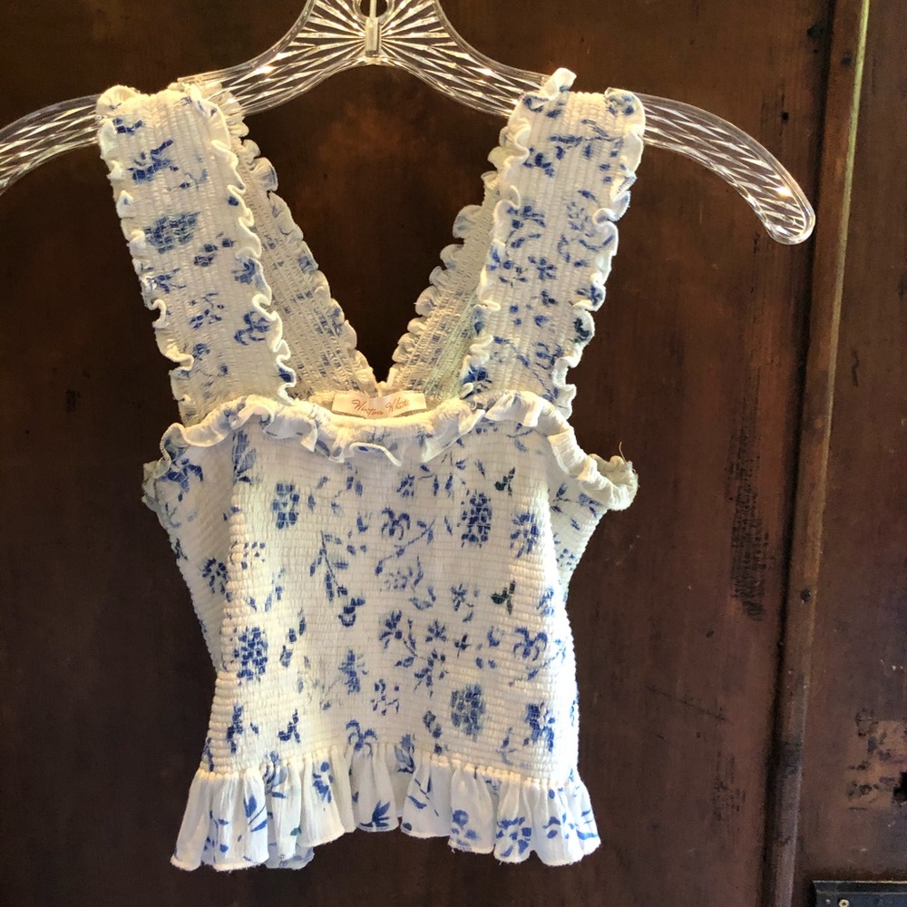 White & blue top